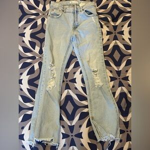 Zara Light Blue Straight Leg Jeans with Rips